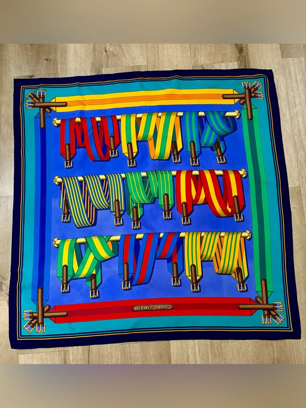 Vintage Hermes Les Sangles Forever Silk Scarf (34.5” X 34.5”) - Picture 2 of 11
